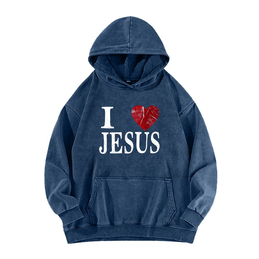 I Love Jesus Retro Washed Unisex Hoodie