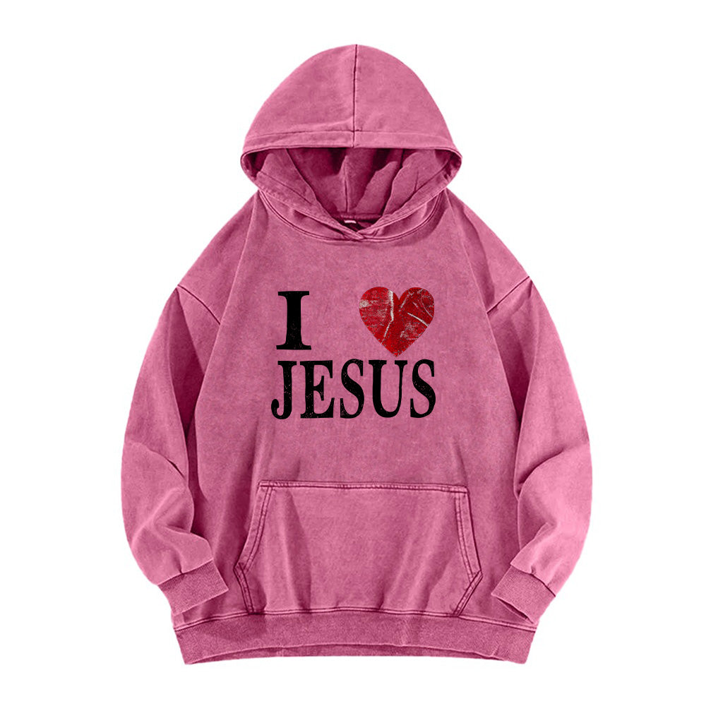 I Love Jesus Retro Washed Unisex Hoodie