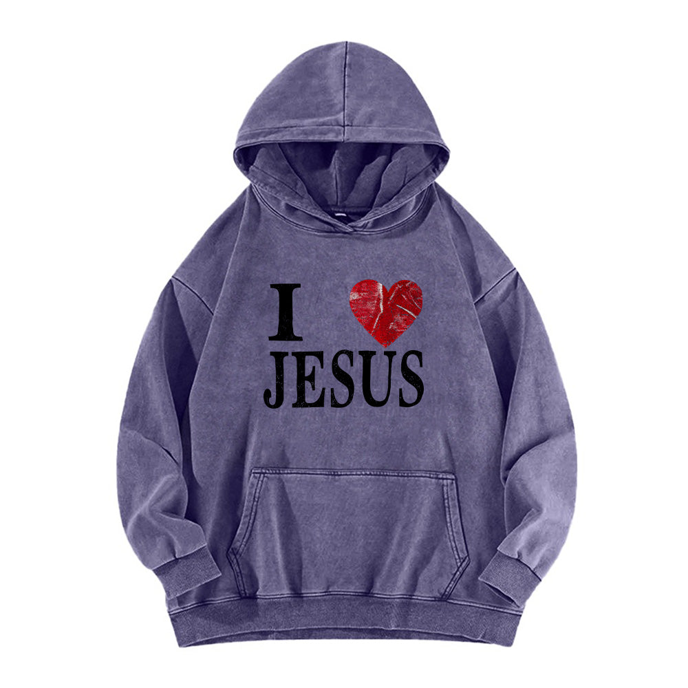 I Love Jesus Retro Washed Unisex Hoodie