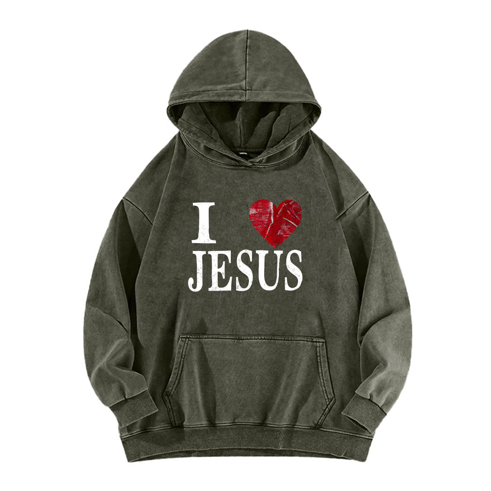 I Love Jesus Retro Washed Unisex Hoodie