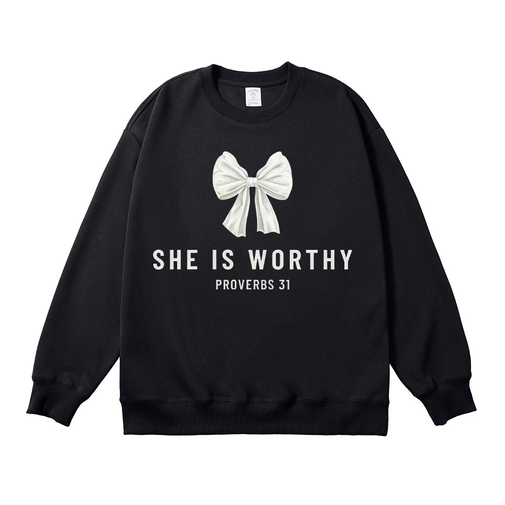 She is Worthy Christian Unisex Cotton Sweatshirt