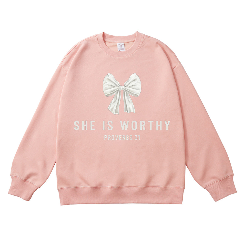 She is Worthy Christian Unisex Cotton Sweatshirt