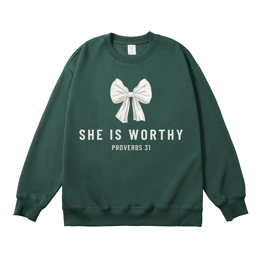 She is Worthy Christian Unisex Cotton Sweatshirt