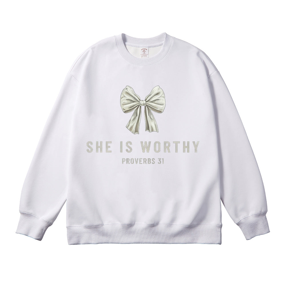 She is Worthy Christian Unisex Cotton Sweatshirt