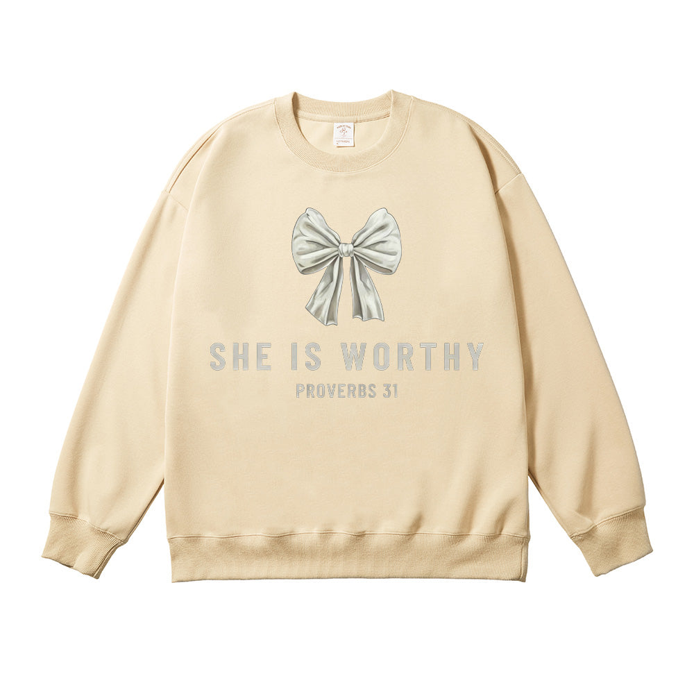 She is Worthy Christian Unisex Cotton Sweatshirt
