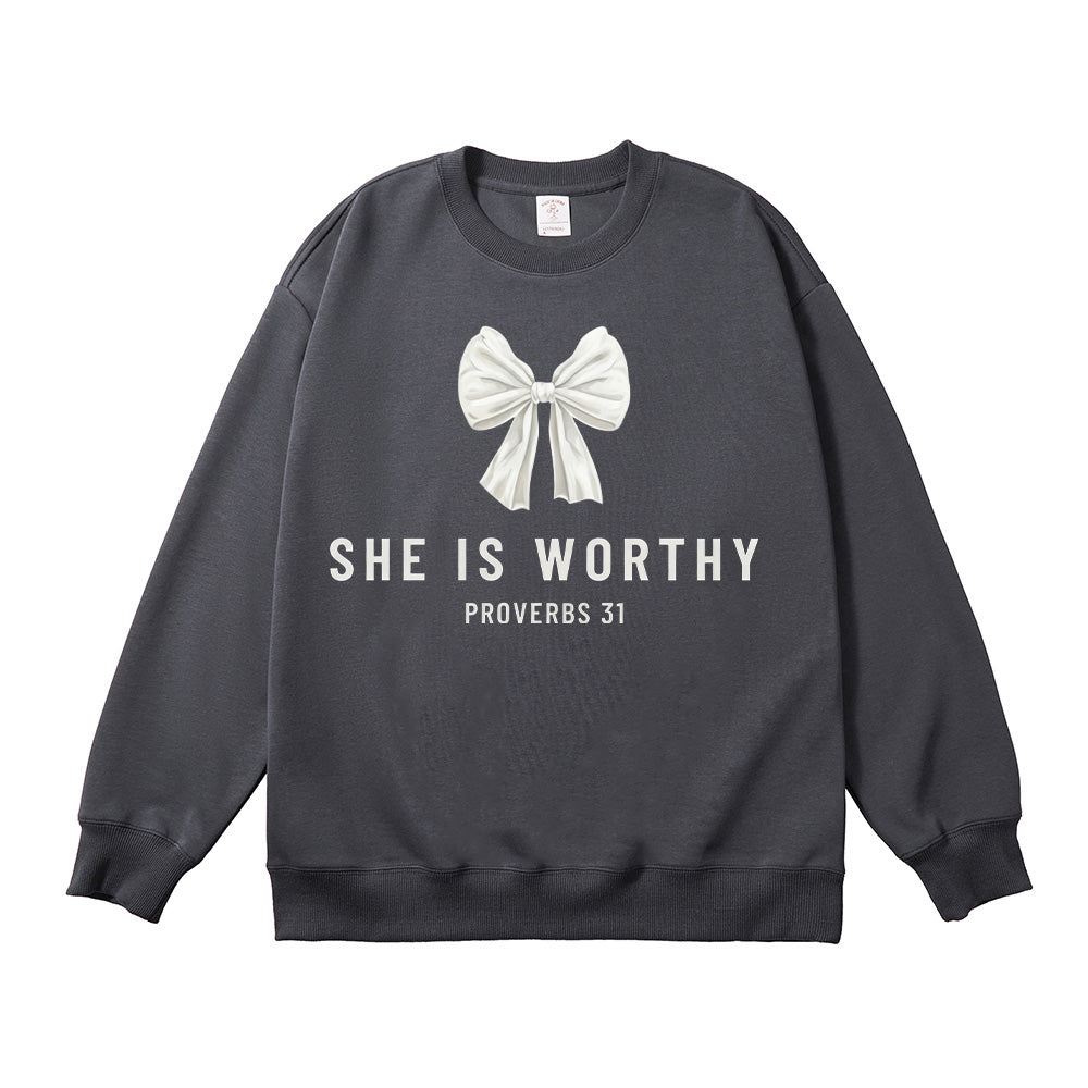 She is Worthy Christian Unisex Cotton Sweatshirt