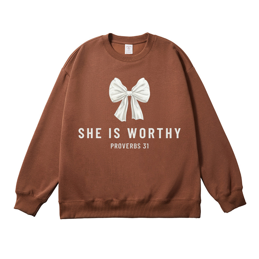 She is Worthy Christian Unisex Cotton Sweatshirt