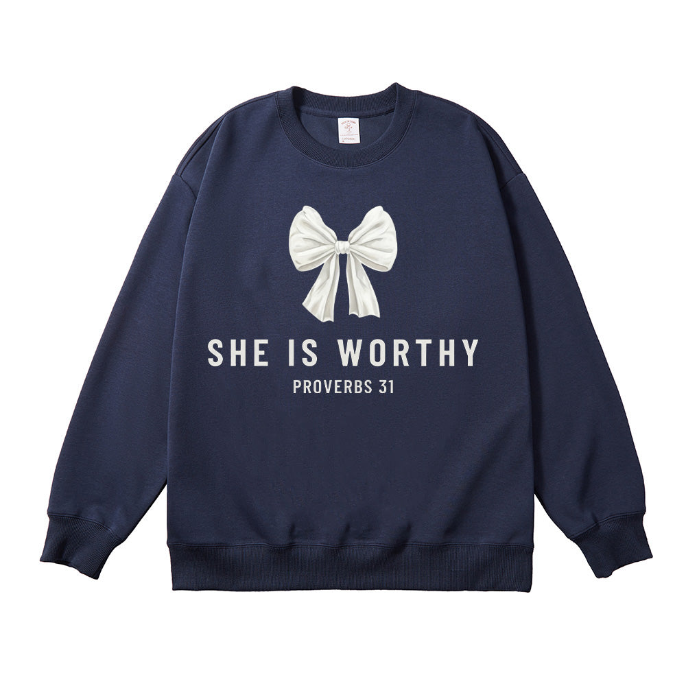 She is Worthy Christian Unisex Cotton Sweatshirt
