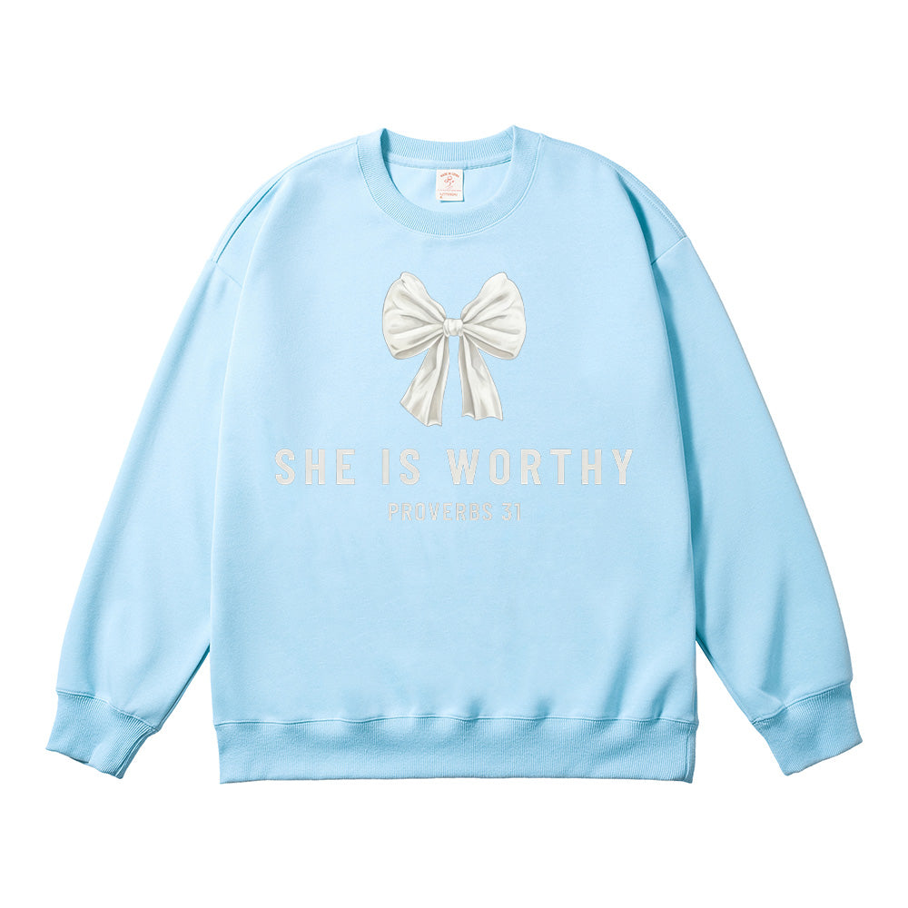 She is Worthy Christian Unisex Cotton Sweatshirt