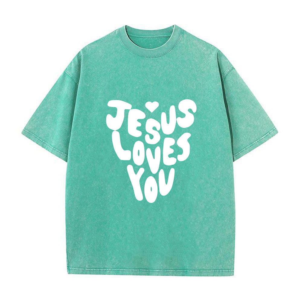 Jesus Loves You Christian Unisex Washed T-Shirt