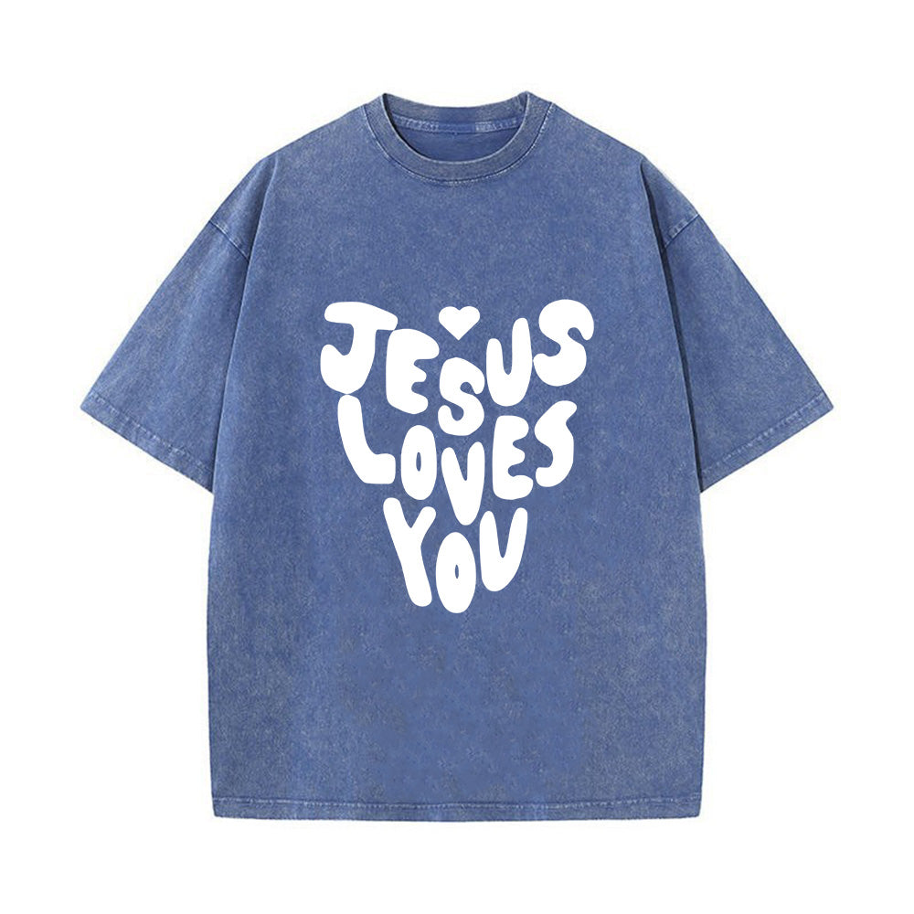 Jesus Loves You Christian Unisex Washed T-Shirt