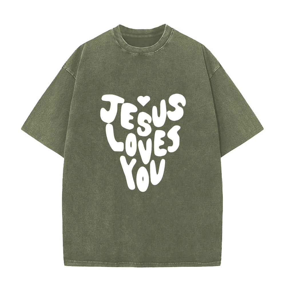 Jesus Loves You Christian Unisex Washed T-Shirt