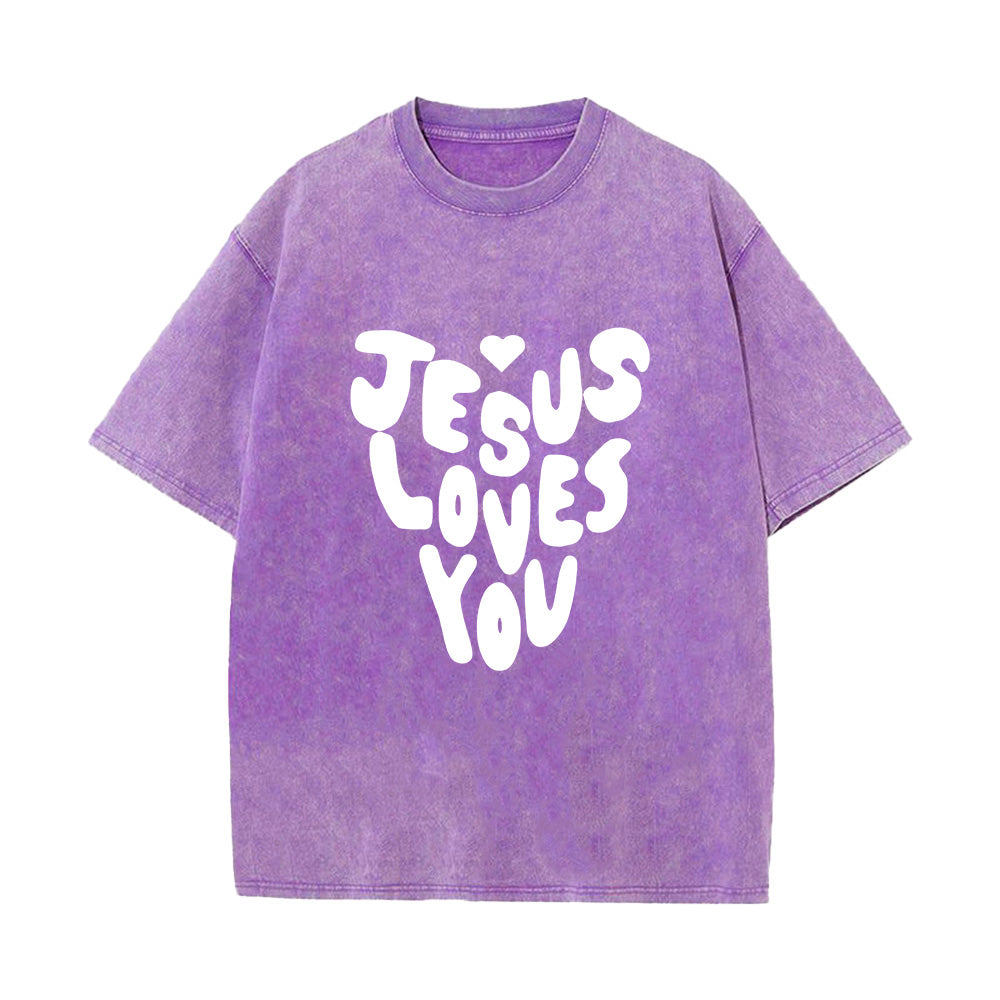 Jesus Loves You Christian Unisex Washed T-Shirt