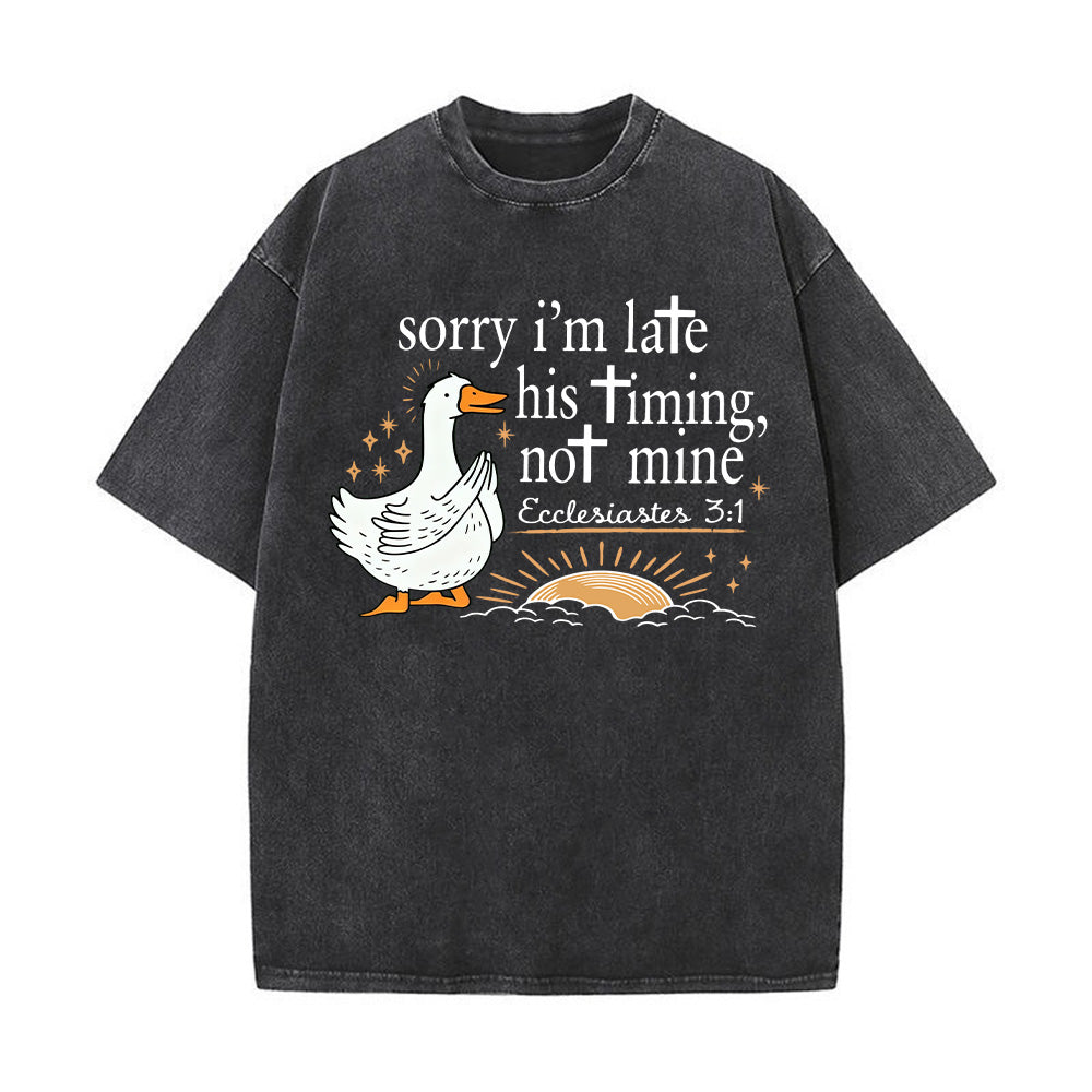 Sorry I'm Late His Timing Not Mine Unisex Washed T-Shirt