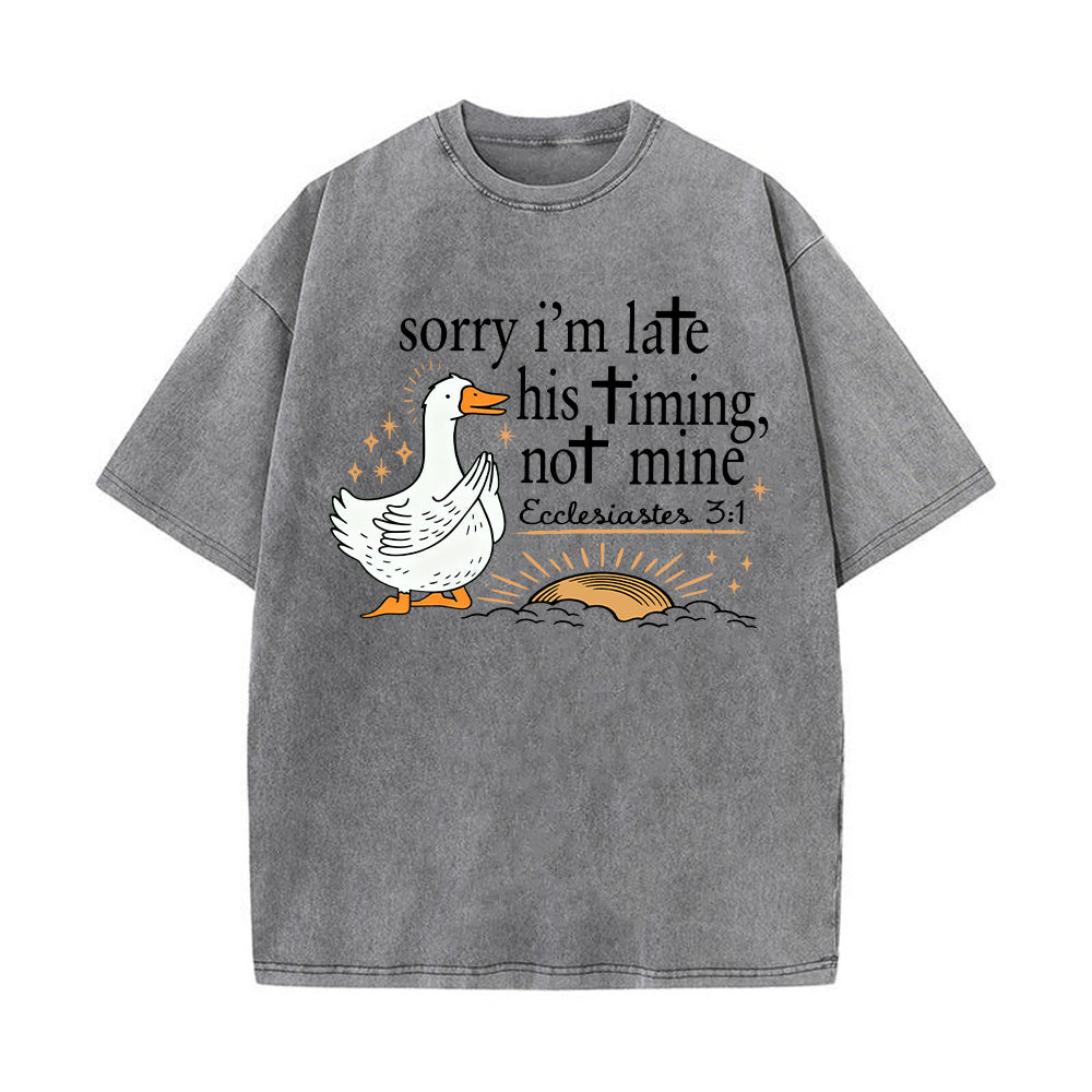 Sorry I'm Late His Timing Not Mine Unisex Washed T-Shirt