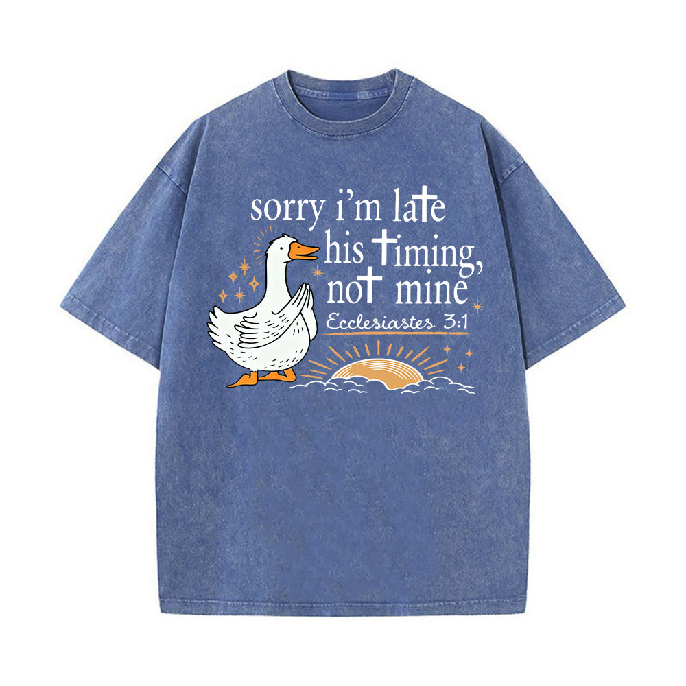 Sorry I'm Late His Timing Not Mine Unisex Washed T-Shirt