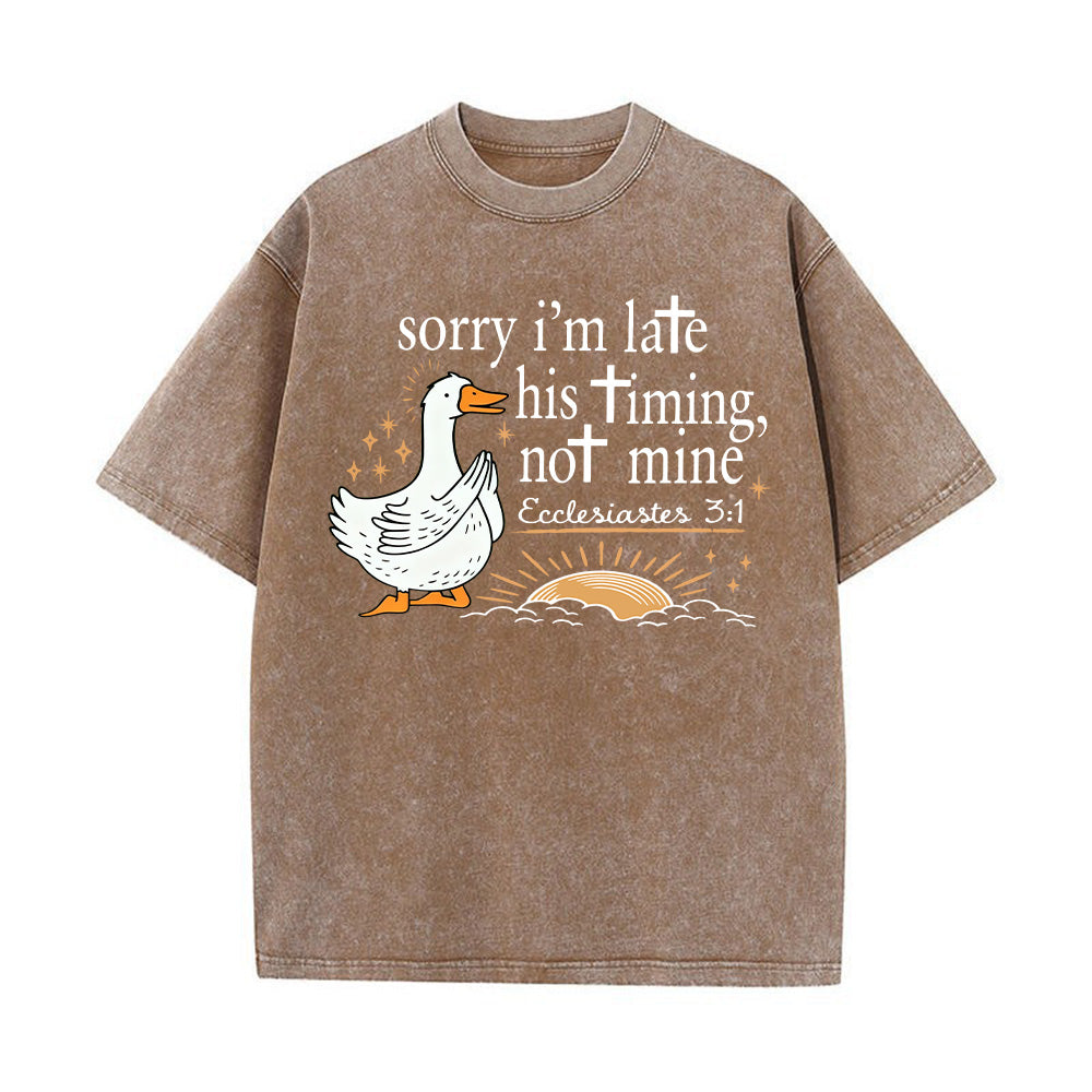 Sorry I'm Late His Timing Not Mine Unisex Washed T-Shirt
