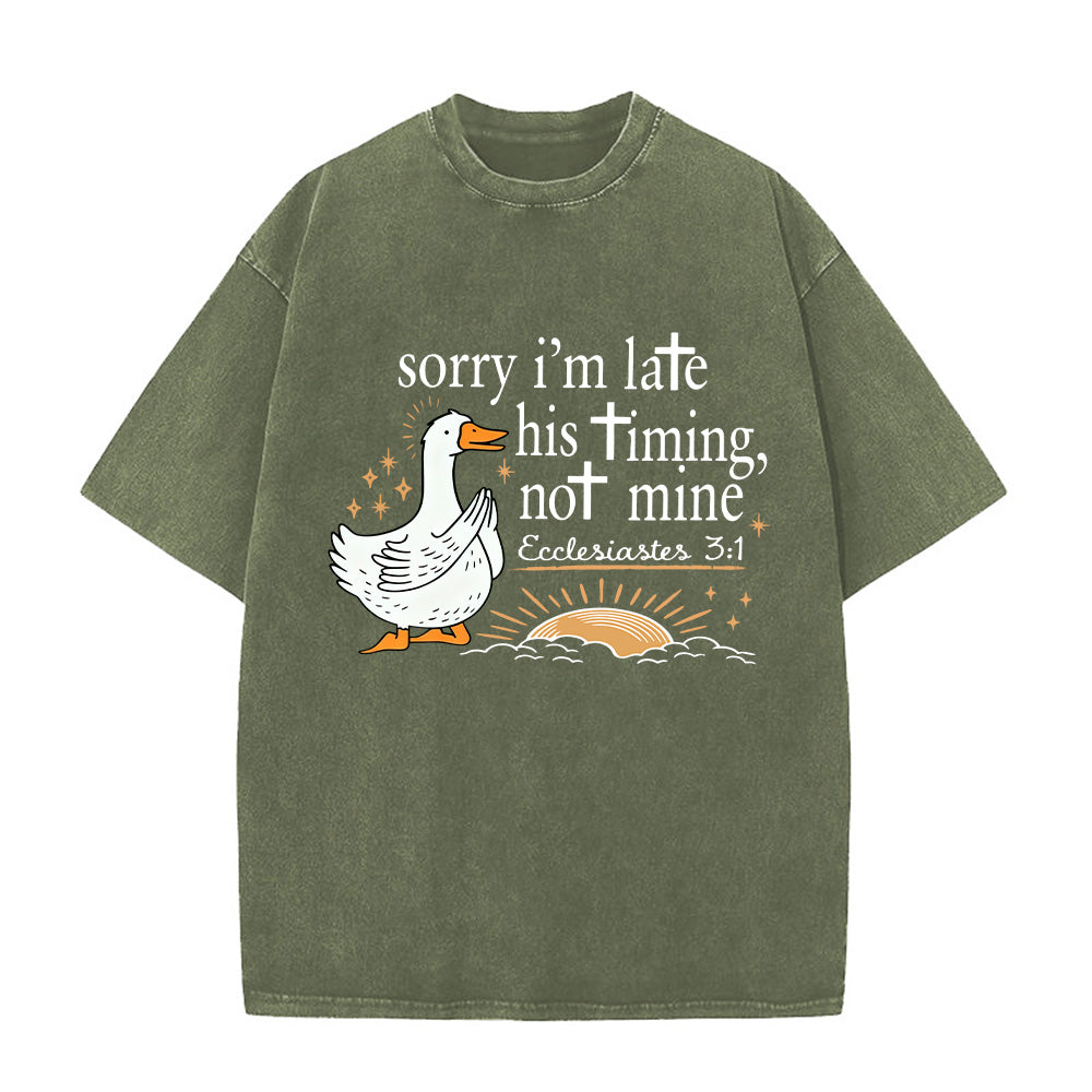 Sorry I'm Late His Timing Not Mine Unisex Washed T-Shirt