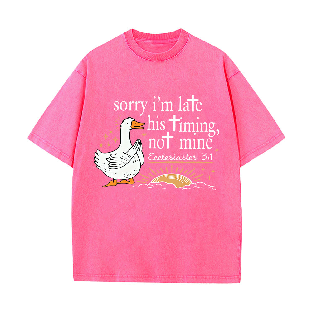 Sorry I'm Late His Timing Not Mine Unisex Washed T-Shirt