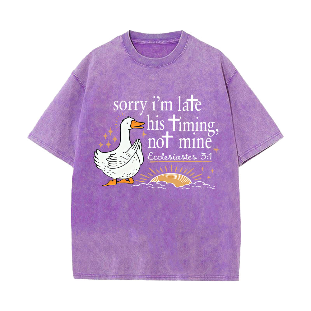 Sorry I'm Late His Timing Not Mine Unisex Washed T-Shirt