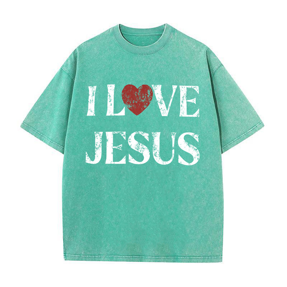 I LOVE Jesus Christian Unisex Washed T-Shirt