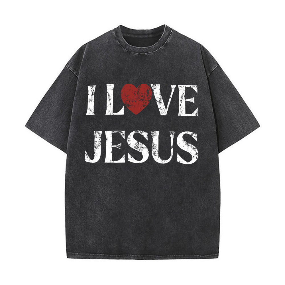 I LOVE Jesus Christian Unisex Washed T-Shirt
