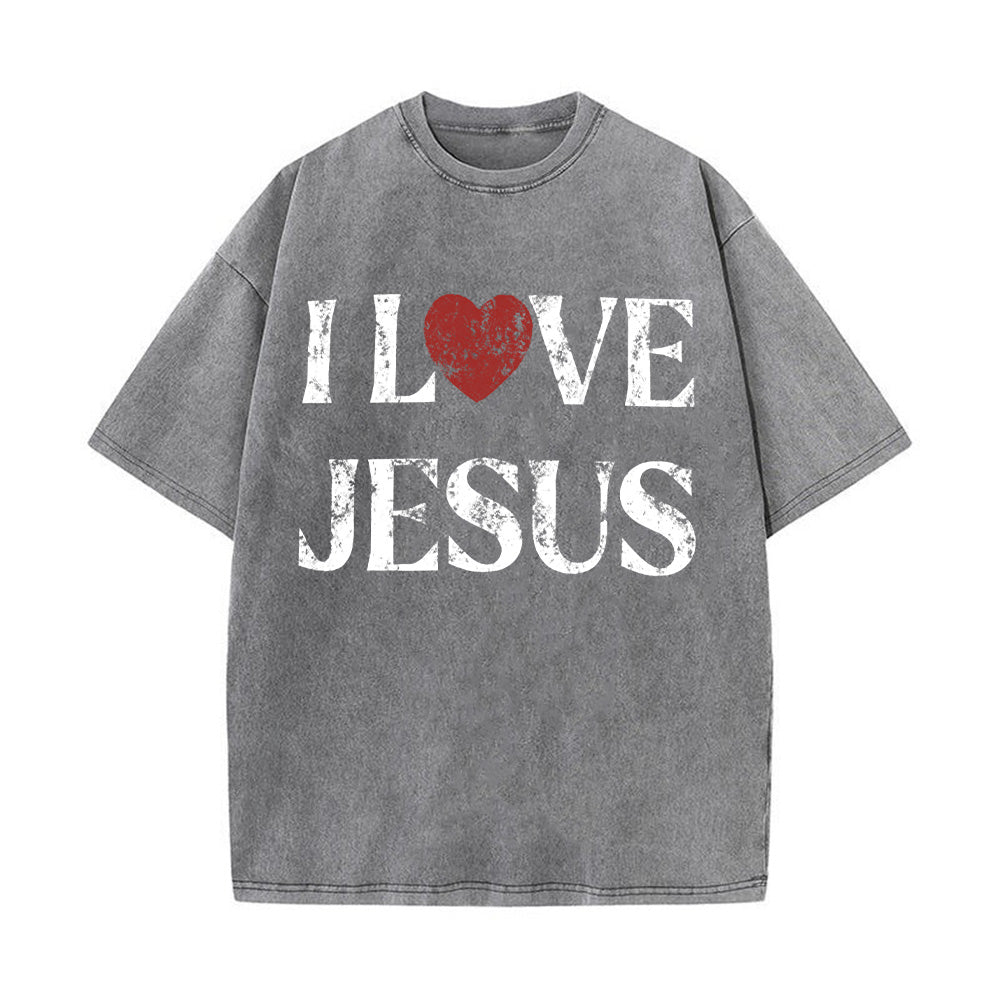 I LOVE Jesus Christian Unisex Washed T-Shirt