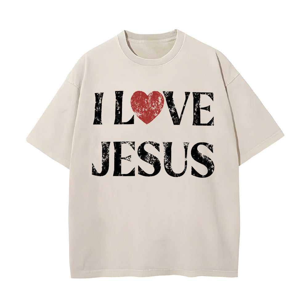 I LOVE Jesus Christian Unisex Washed T-Shirt
