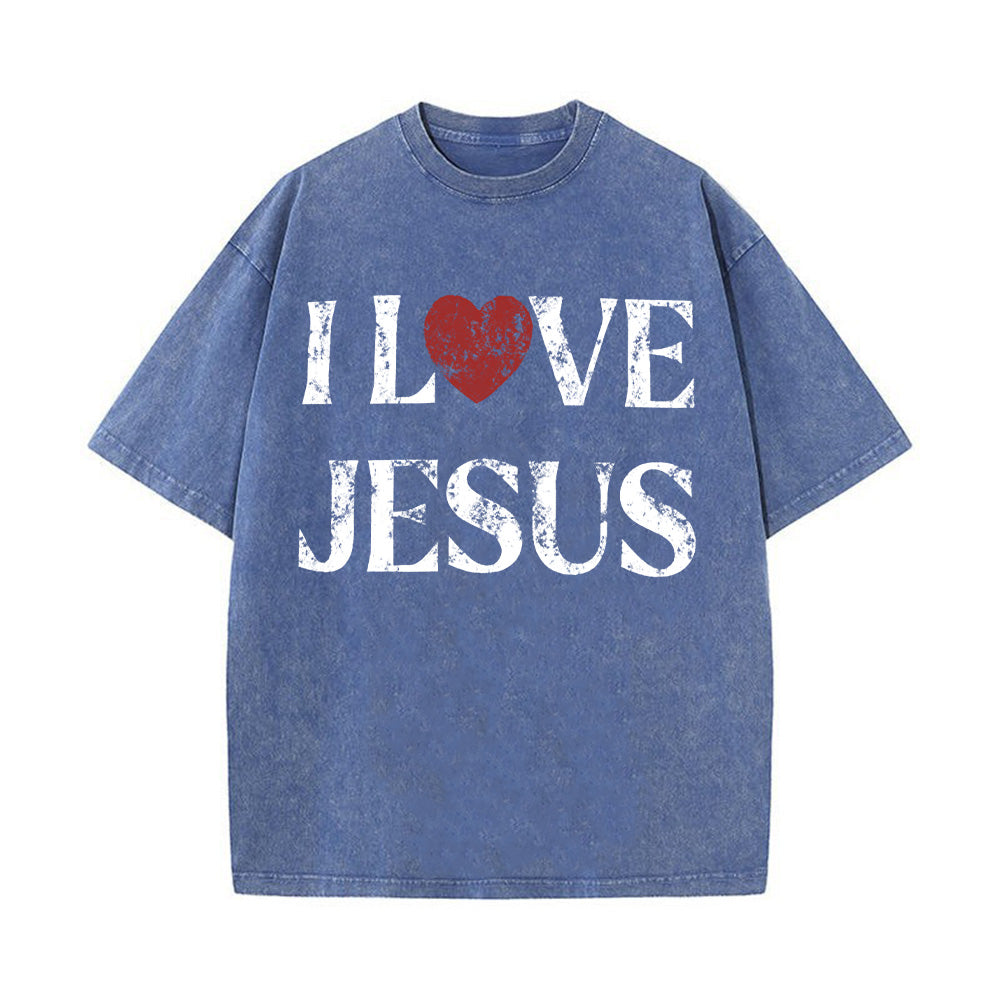 I LOVE Jesus Christian Unisex Washed T-Shirt