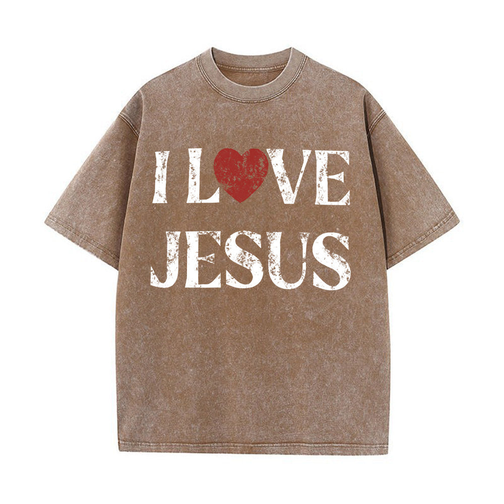 I LOVE Jesus Christian Unisex Washed T-Shirt