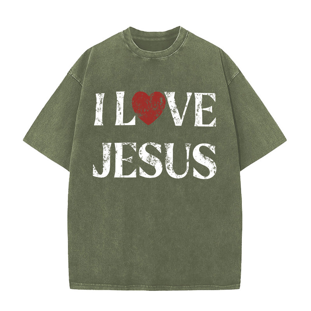 I LOVE Jesus Christian Unisex Washed T-Shirt