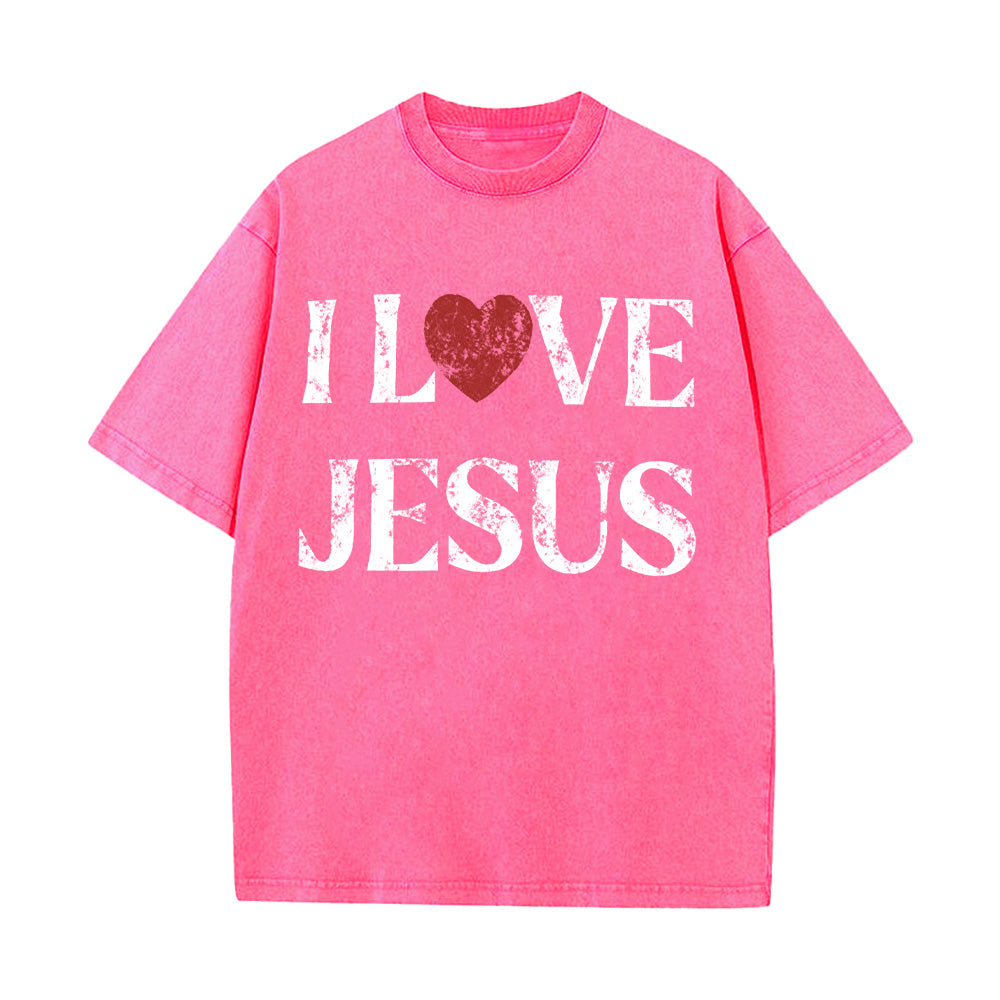 I LOVE Jesus Christian Unisex Washed T-Shirt