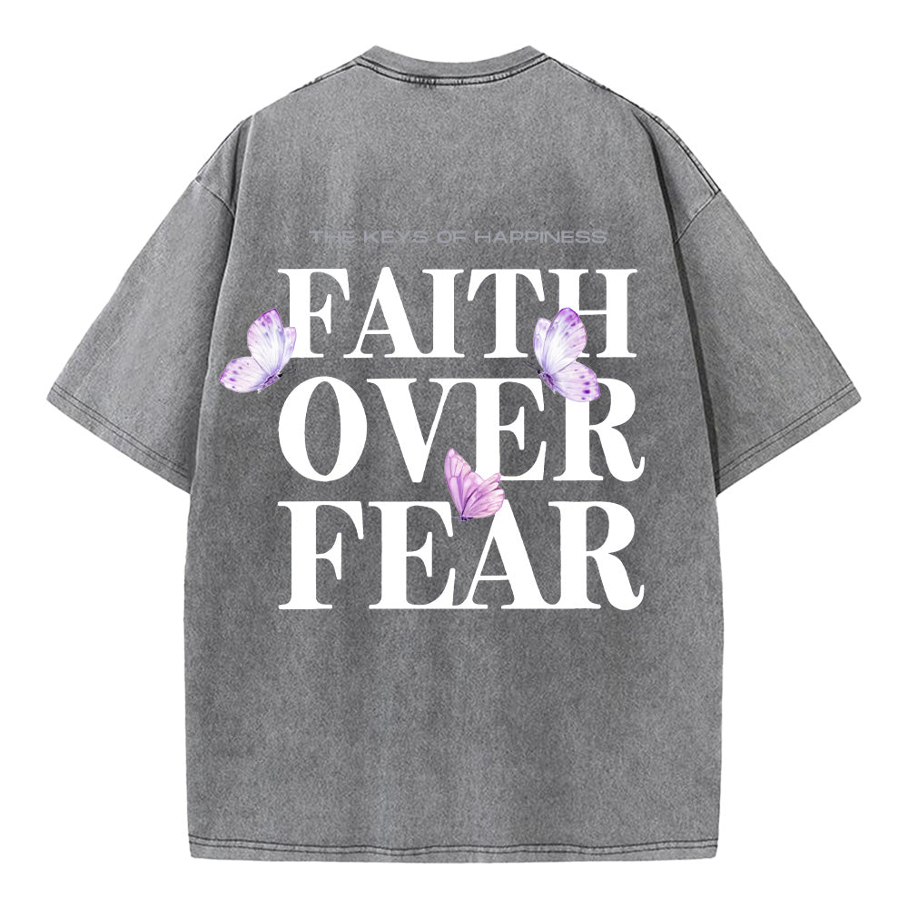 Faith Over Fear Christian Unisex Washed T-Shirt