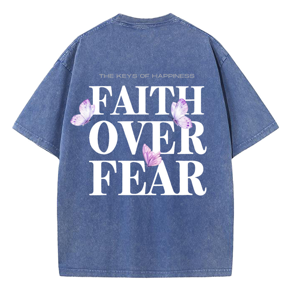 Faith Over Fear Christian Unisex Washed T-Shirt