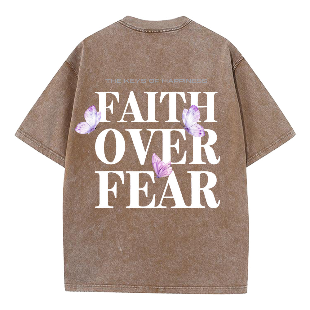 Faith Over Fear Christian Unisex Washed T-Shirt