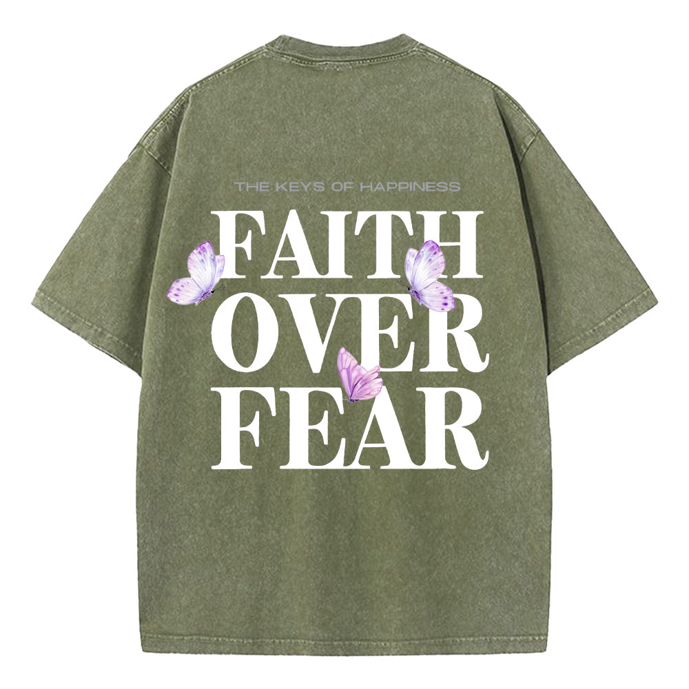Faith Over Fear Christian Unisex Washed T-Shirt