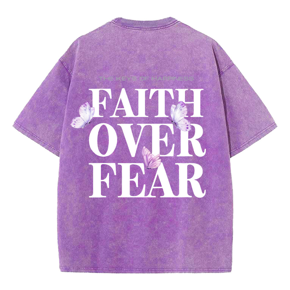 Faith Over Fear Christian Unisex Washed T-Shirt