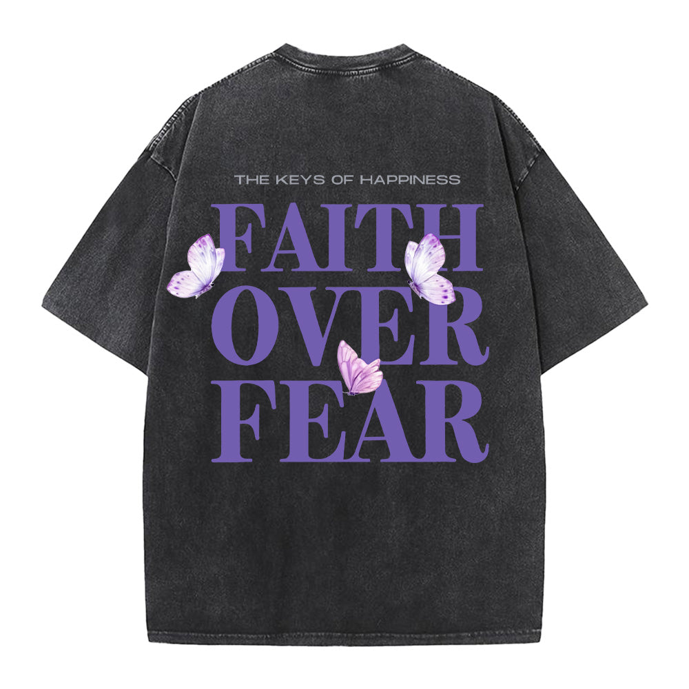 Faith Over Fear Christian Unisex Washed T-Shirt