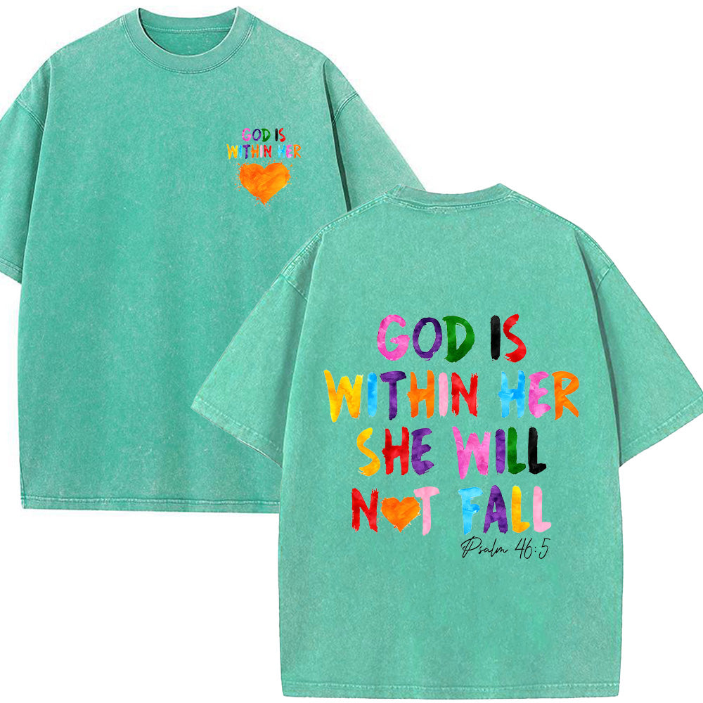 God Is Within Her She Will Not Fall Unisex Washed T-Shirt