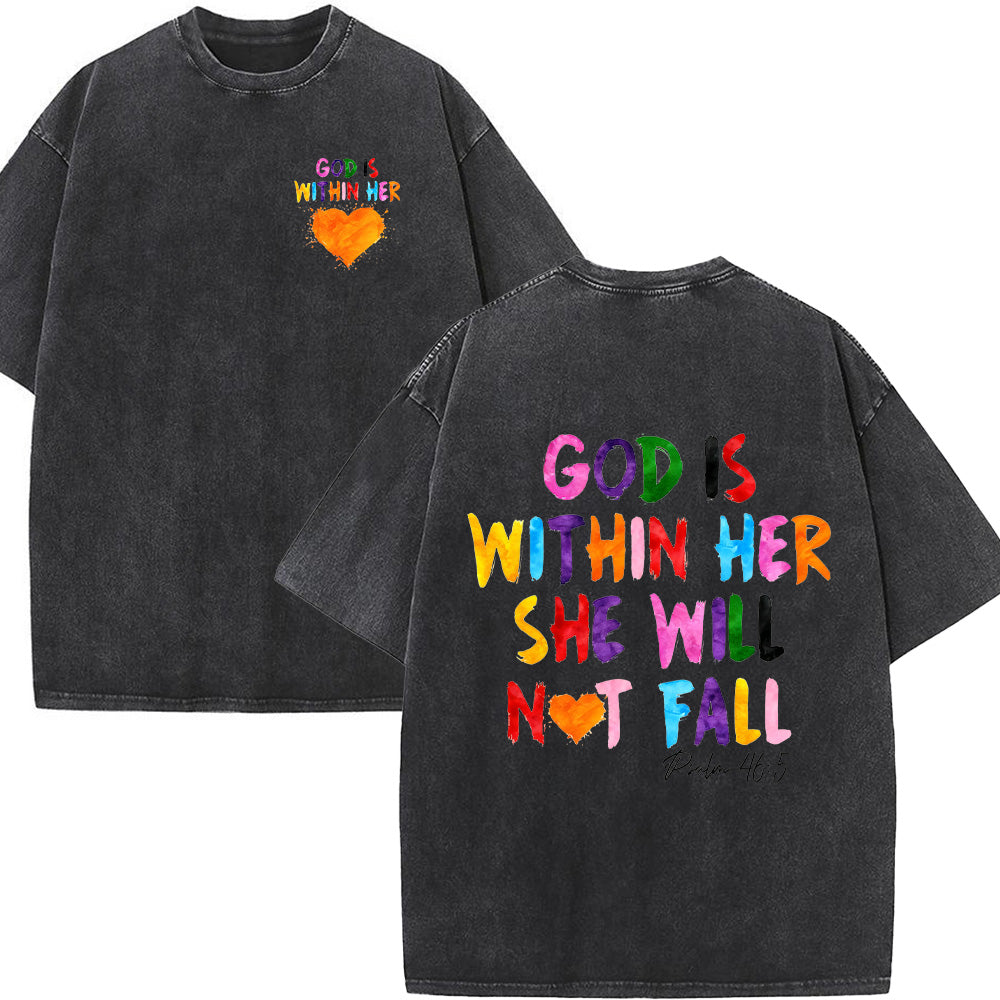 God Is Within Her She Will Not Fall Unisex Washed T-Shirt