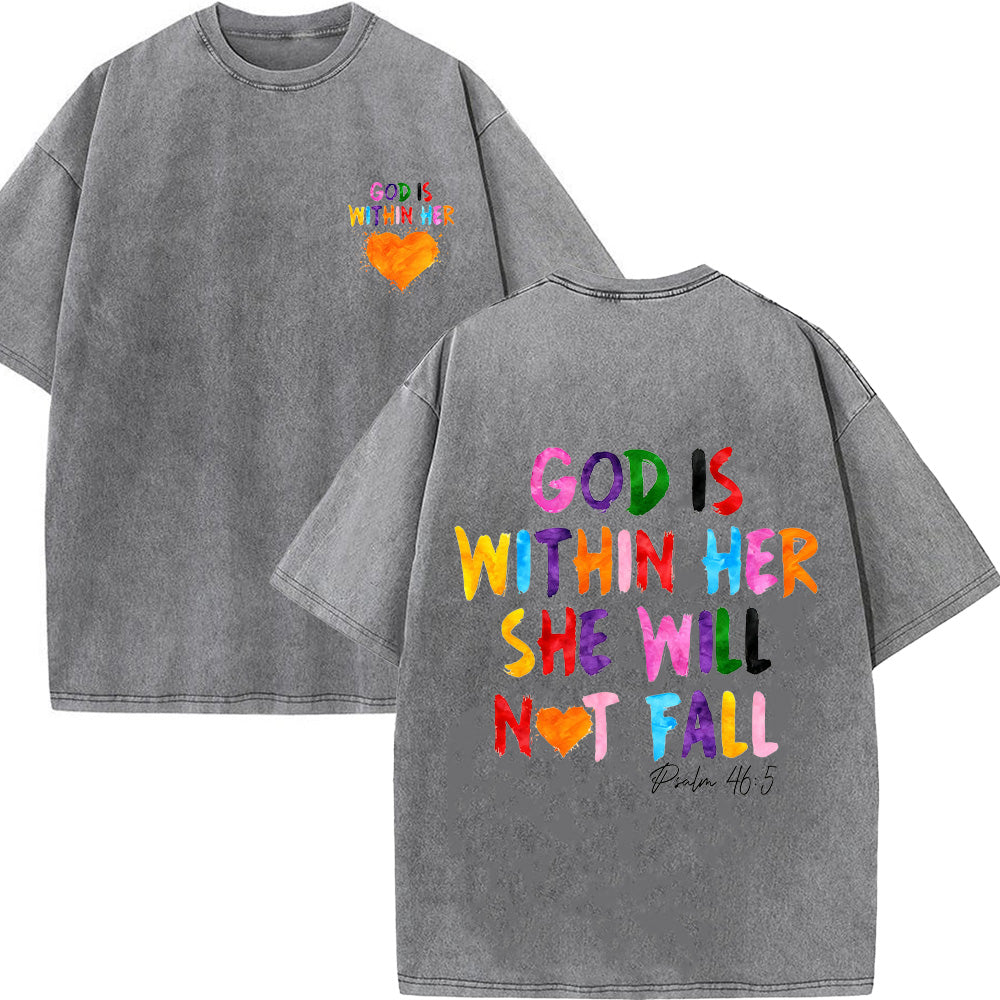 God Is Within Her She Will Not Fall Unisex Washed T-Shirt