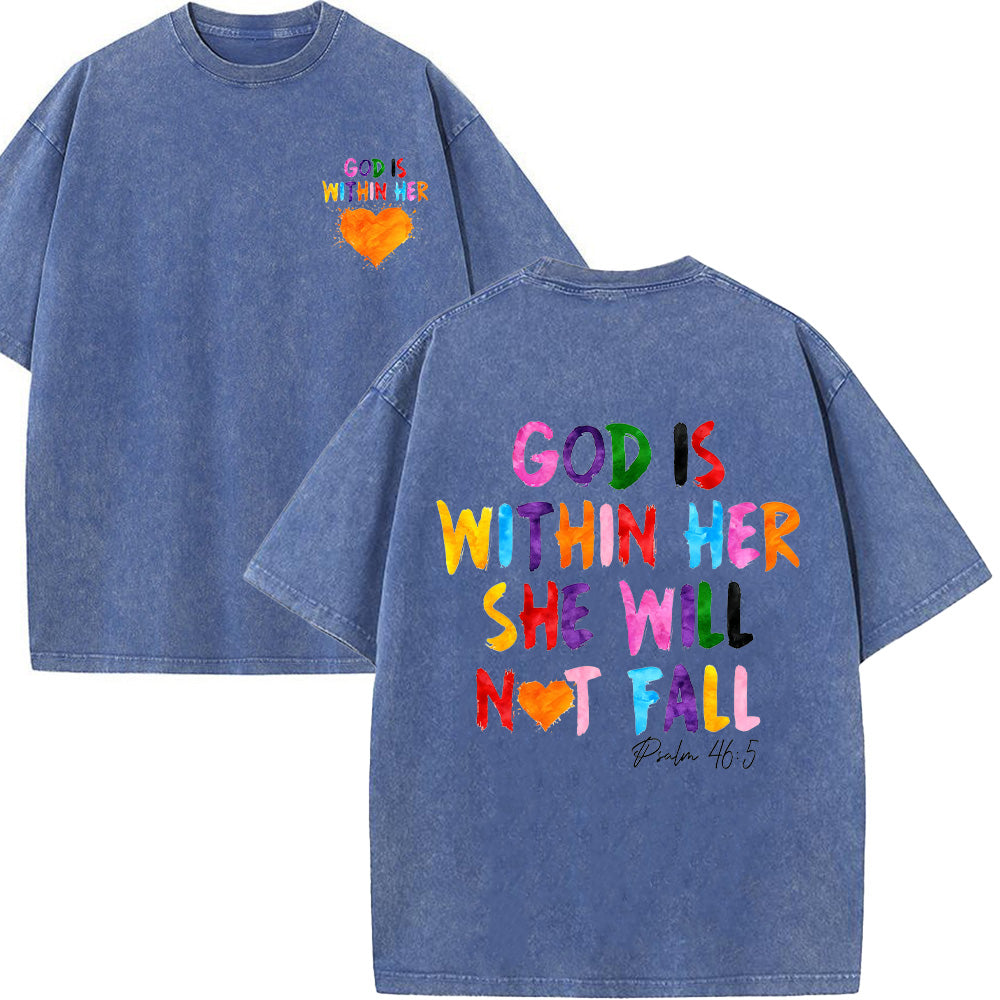 God Is Within Her She Will Not Fall Unisex Washed T-Shirt