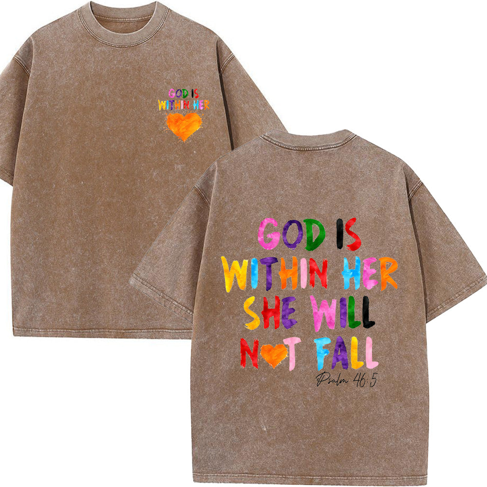 God Is Within Her She Will Not Fall Unisex Washed T-Shirt