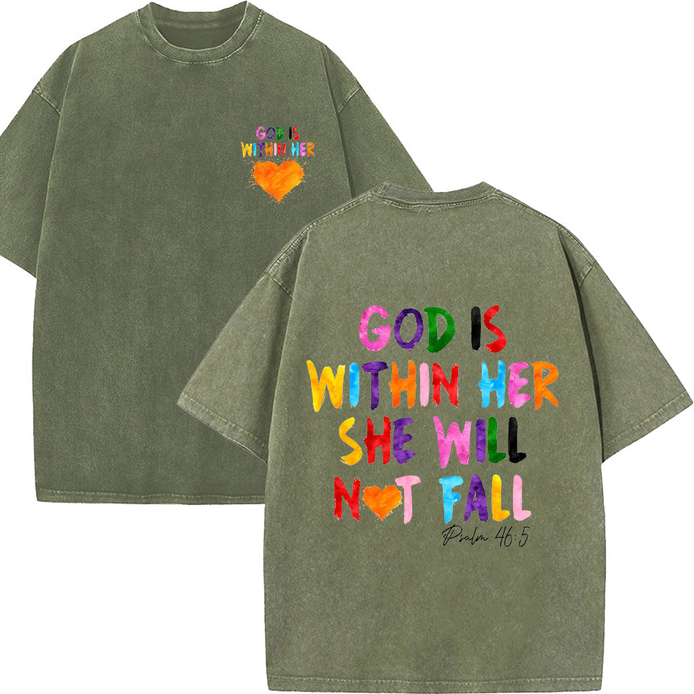 God Is Within Her She Will Not Fall Unisex Washed T-Shirt