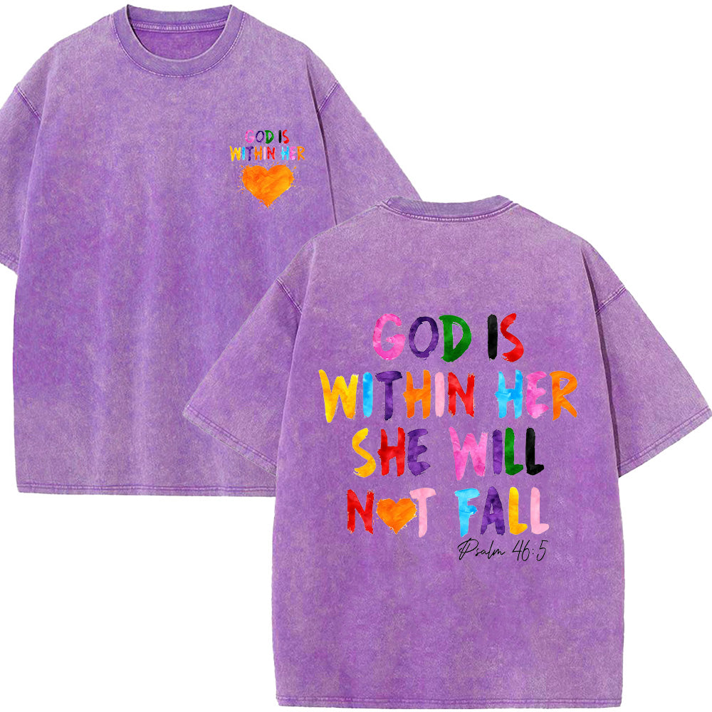 God Is Within Her She Will Not Fall Unisex Washed T-Shirt