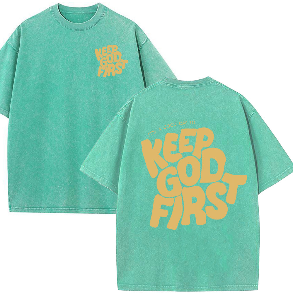 Keep God First Christian Unisex Washed T-Shirt
