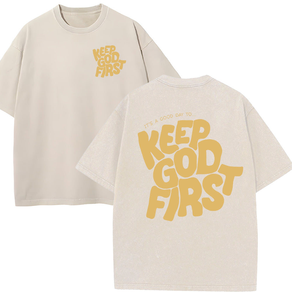 Keep God First Christian Unisex Washed T-Shirt