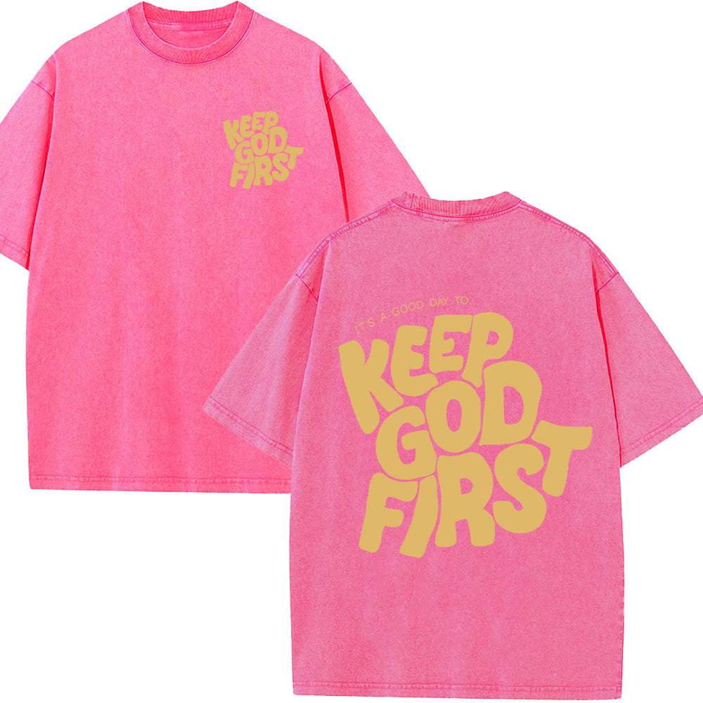 Keep God First Christian Unisex Washed T-Shirt