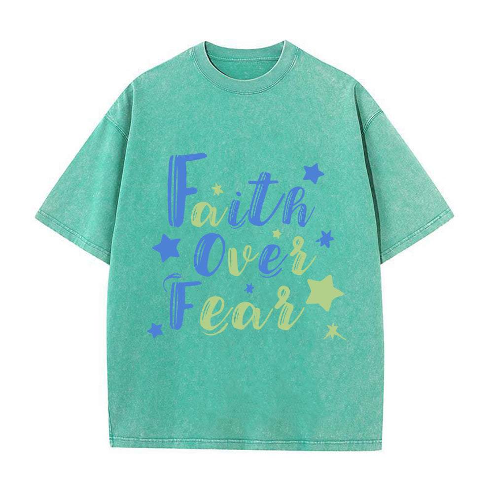 Faith Over Fear Denim-Style  Christian Unisex Washed T-Shirt