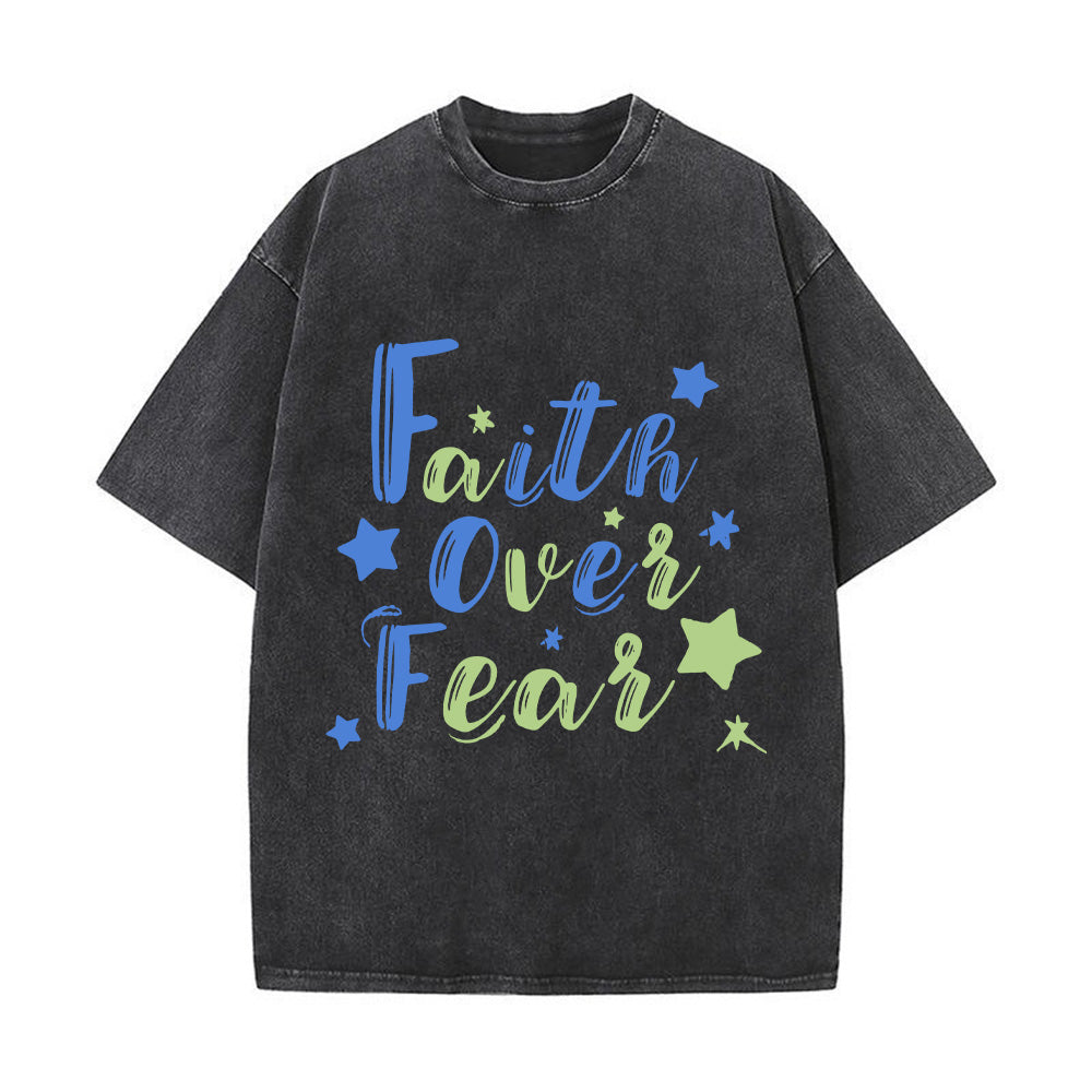 Faith Over Fear Denim-Style  Christian Unisex Washed T-Shirt